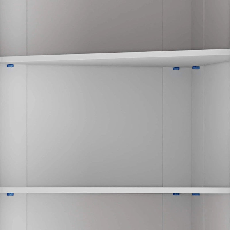 Meuble d'angle haut de rangement avec lumières LED, étagères ouvertes et porte coulissante style grange, blanc