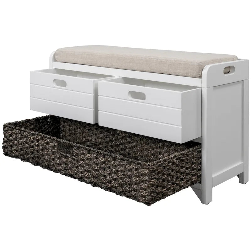 Banc de rangement d'entrée avec 2 tiroirs et panier tressé amovible