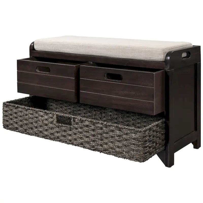 Banc de rangement d'entrée avec 2 tiroirs et panier tressé amovible