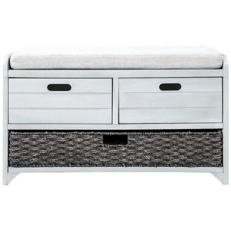 Banc de rangement d'entrée avec 2 tiroirs et panier tressé amovible