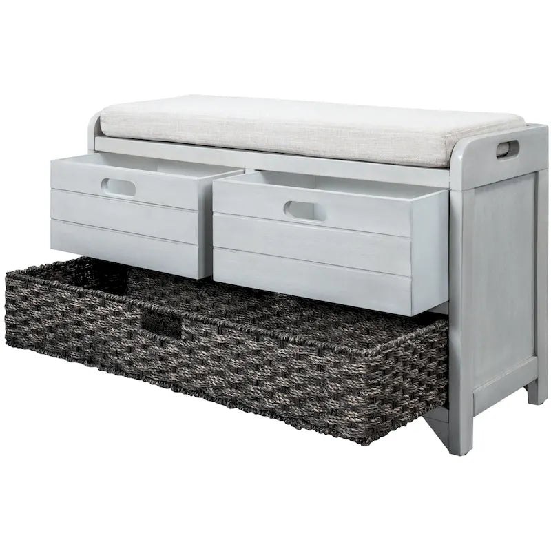 Banc de rangement d'entrée avec 2 tiroirs et panier tressé amovible