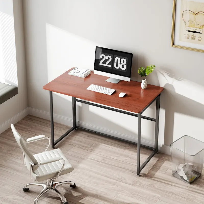 Bureau pliable plateau bois marron piètement métal noir