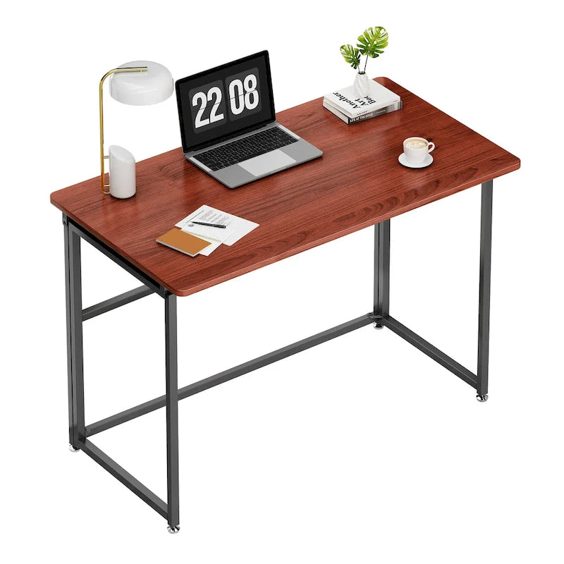 Bureau pliable plateau bois marron piètement métal noir
