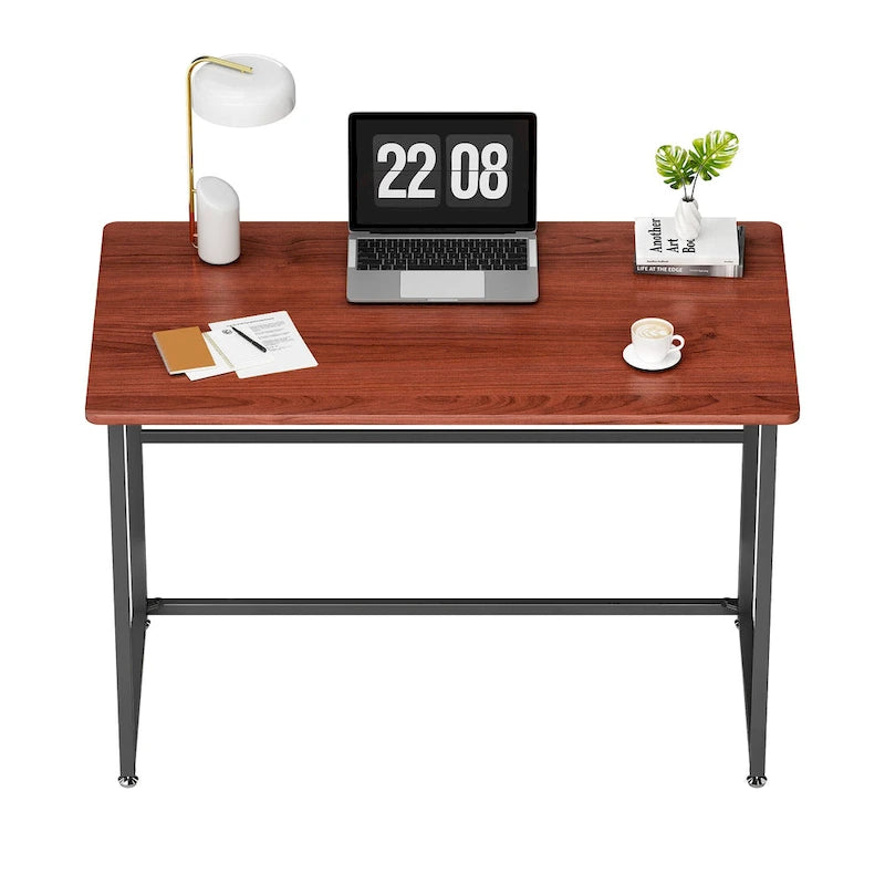 Bureau pliable plateau bois marron piètement métal noir