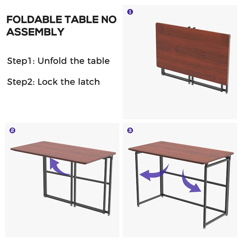 Bureau pliable plateau bois marron piètement métal noir
