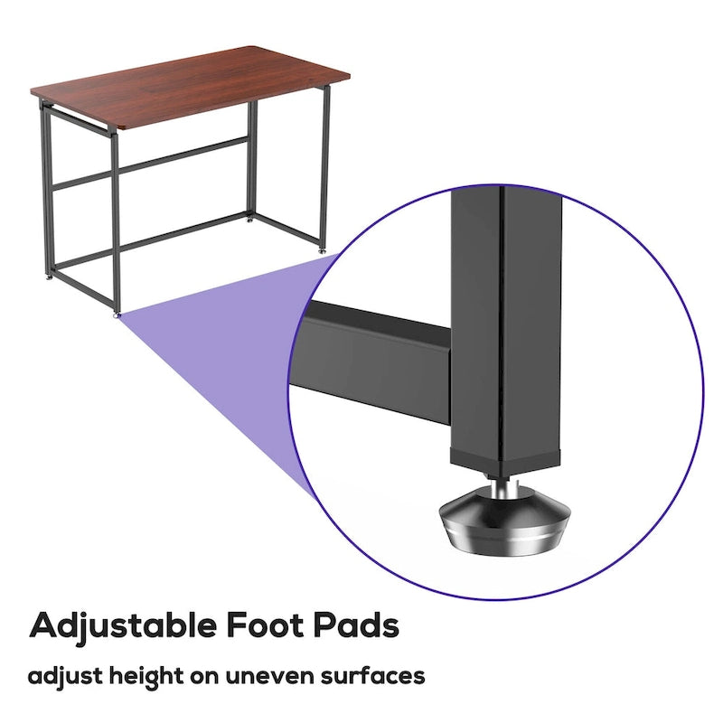 Bureau pliable plateau bois marron piètement métal noir
