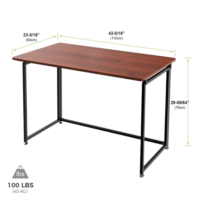 Bureau pliable plateau bois marron piètement métal noir