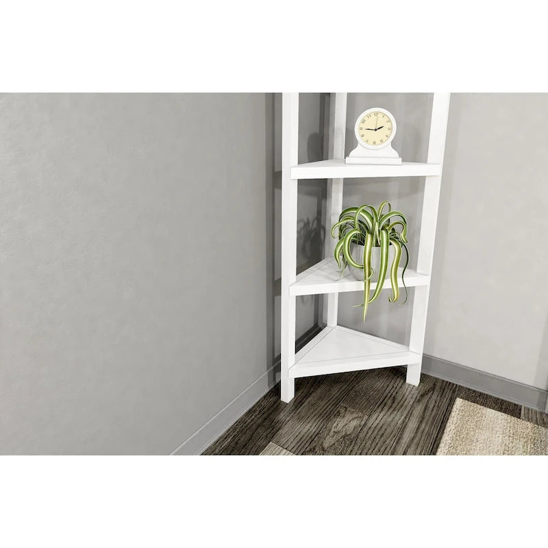 Étagère d'angle haute en bois 4 tablettes blanc Unité de rangement fixe