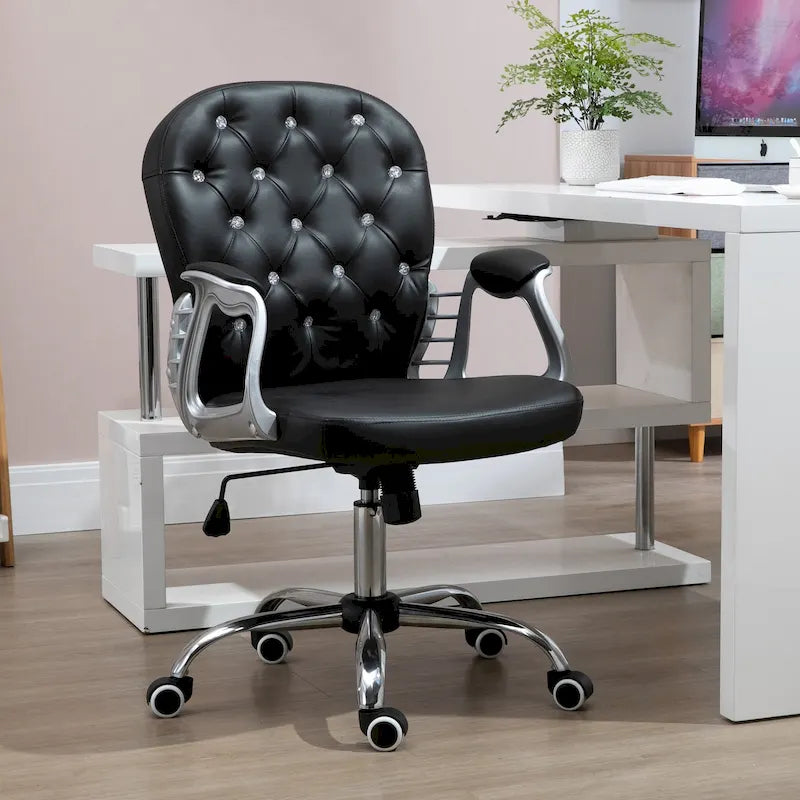 Chaise de bureau capitonnée en similicuir avec roulettes pivotantes et accoudoirs réglables, noir, rose, gris
