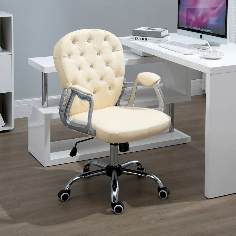 Chaise de bureau capitonnée en similicuir avec roulettes pivotantes et accoudoirs réglables, noir, rose, gris