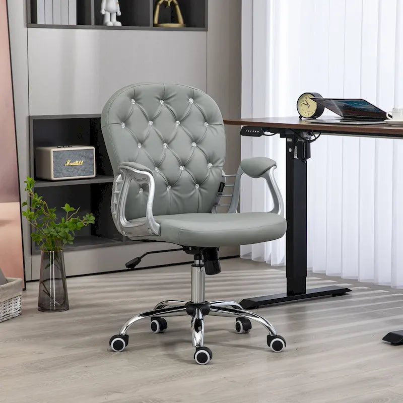 Chaise de bureau capitonnée en similicuir avec roulettes pivotantes et accoudoirs réglables, noir, rose, gris