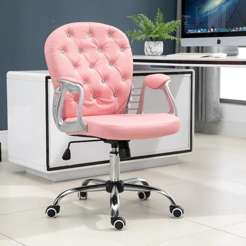 Chaise de bureau capitonnée en similicuir avec roulettes pivotantes et accoudoirs réglables, noir, rose, gris