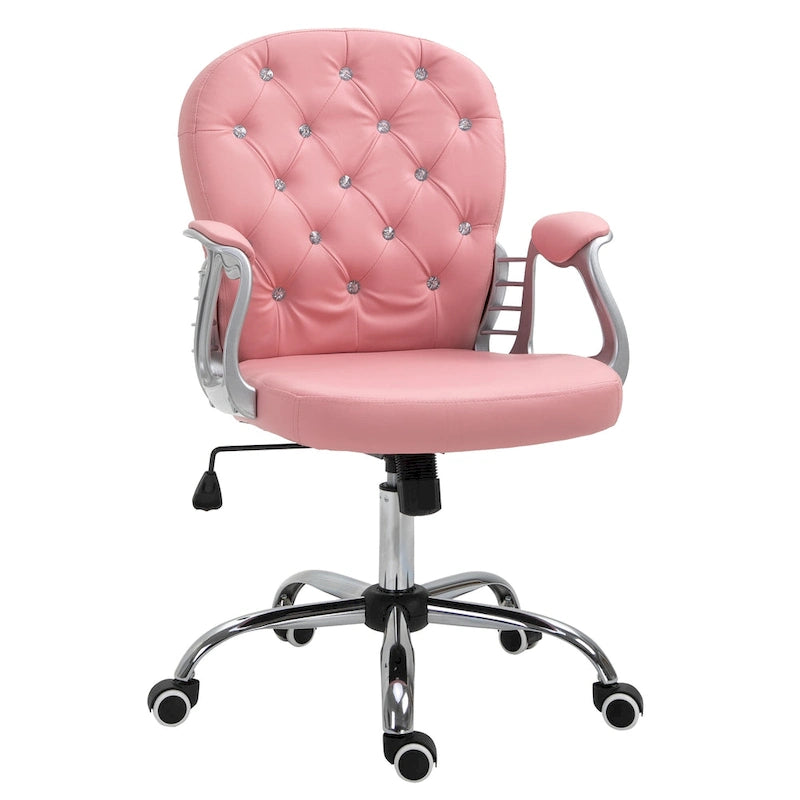 Chaise de bureau capitonnée en similicuir avec roulettes pivotantes et accoudoirs réglables, noir, rose, gris