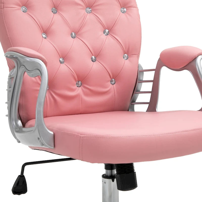 Chaise de bureau capitonnée en similicuir avec roulettes pivotantes et accoudoirs réglables, noir, rose, gris