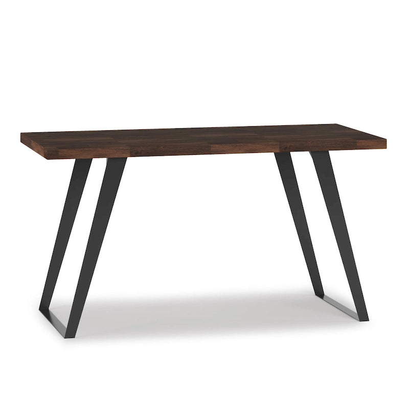 Bureau industriel en acacia massif avec pieds en métal, dessus plat, marron foncé