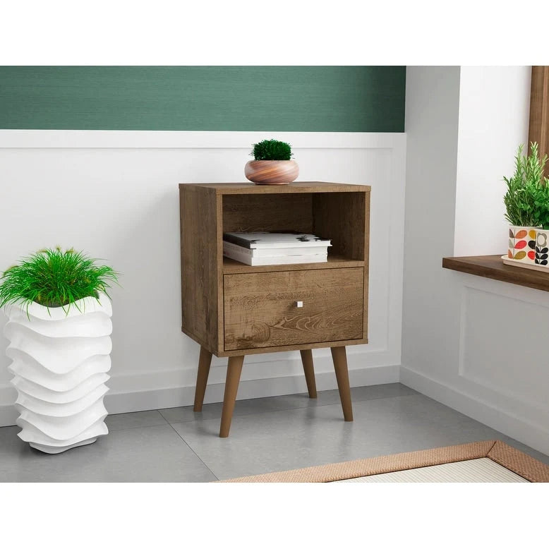 Table de chevet en bois de style Mid-century moderne avec tiroir simple et niche ouverte