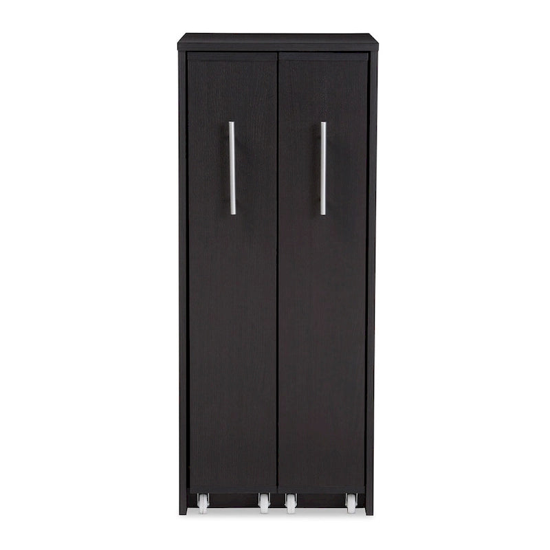 Bibliothèque-Cabinet en Bois Brun Expresso Foncé avec Étagères Coulissantes et Roulettes