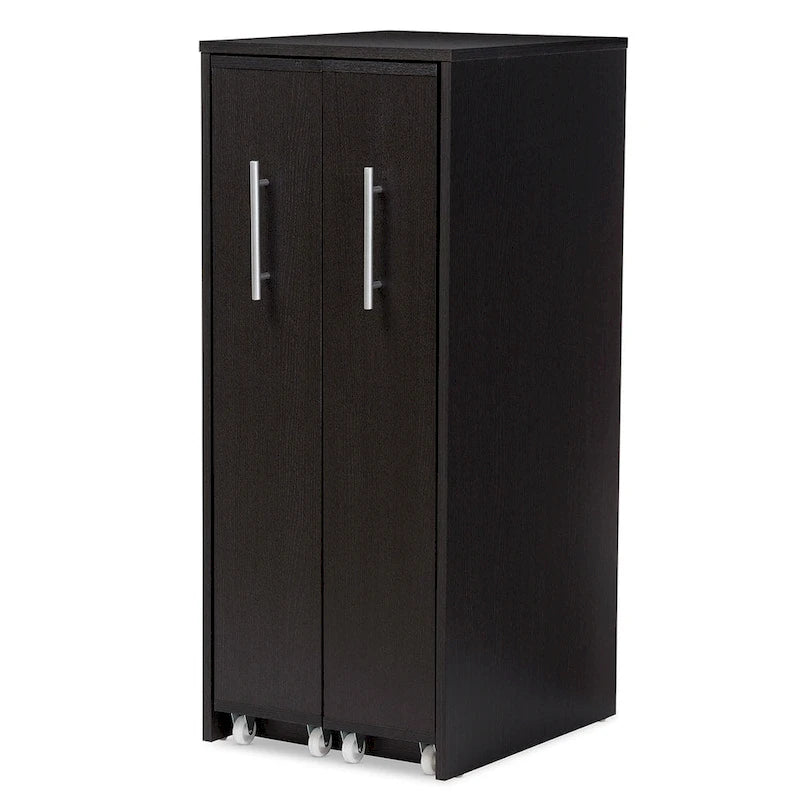 Bibliothèque-Cabinet en Bois Brun Expresso Foncé avec Étagères Coulissantes et Roulettes