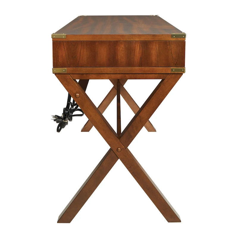 Bureau de style vintage avec 3 tiroirs et multiprise intégrée