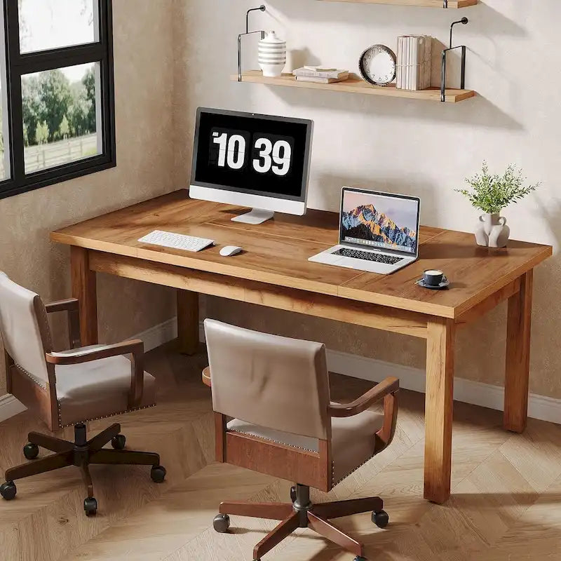 Bureau d'ordinateur de style rustique en noyer de 180 cm pour bureau à domicile