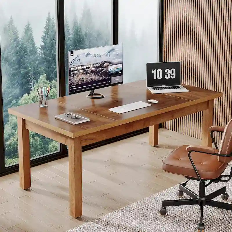 Bureau d'ordinateur de style rustique en noyer de 180 cm pour bureau à domicile