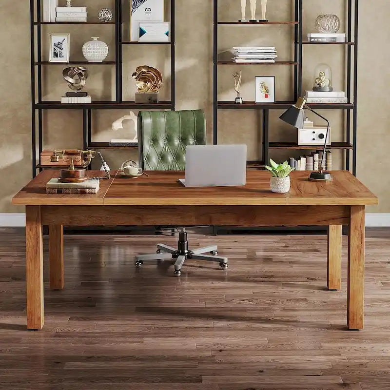 Bureau d'ordinateur de style rustique en noyer de 180 cm pour bureau à domicile