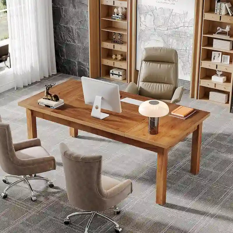 Bureau d'ordinateur de style rustique en noyer de 180 cm pour bureau à domicile