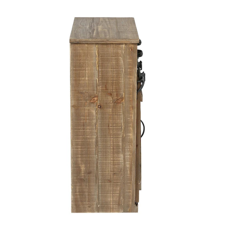 Meuble de rangement marron rustique avec porte coulissante de style grange et deux tiroirs