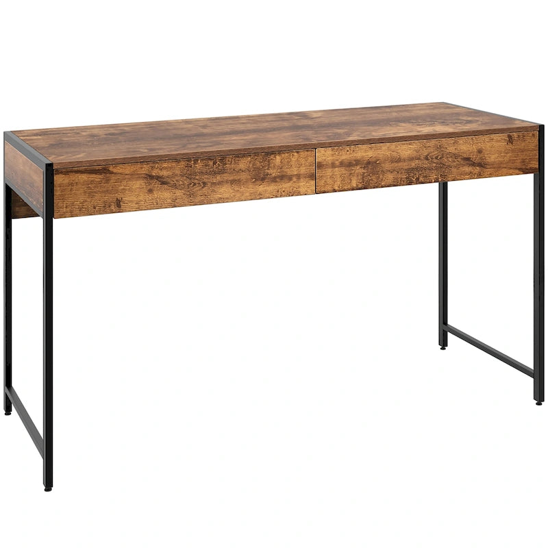 Bureau informatique en bois avec 2 tiroirs et cadre en acier, multicolore