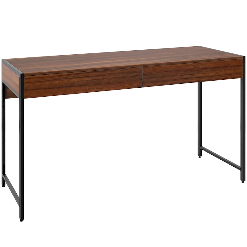 Bureau informatique en bois avec 2 tiroirs et cadre en acier, multicolore