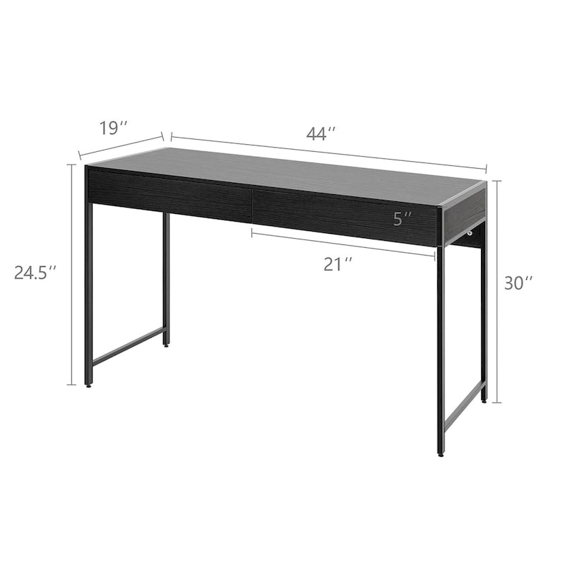 Bureau informatique en bois avec 2 tiroirs et cadre en acier, multicolore