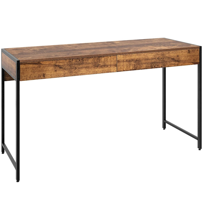 Bureau informatique en bois avec 2 tiroirs et cadre en acier, multicolore