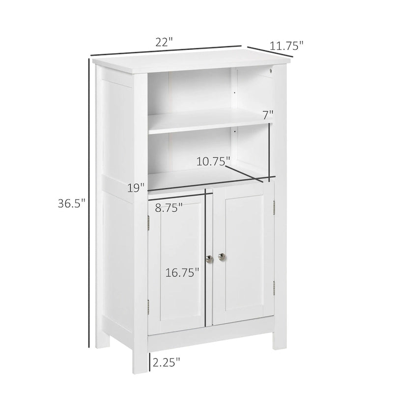 Meuble bas de salle de bain blanc avec double porte et étagères réglables