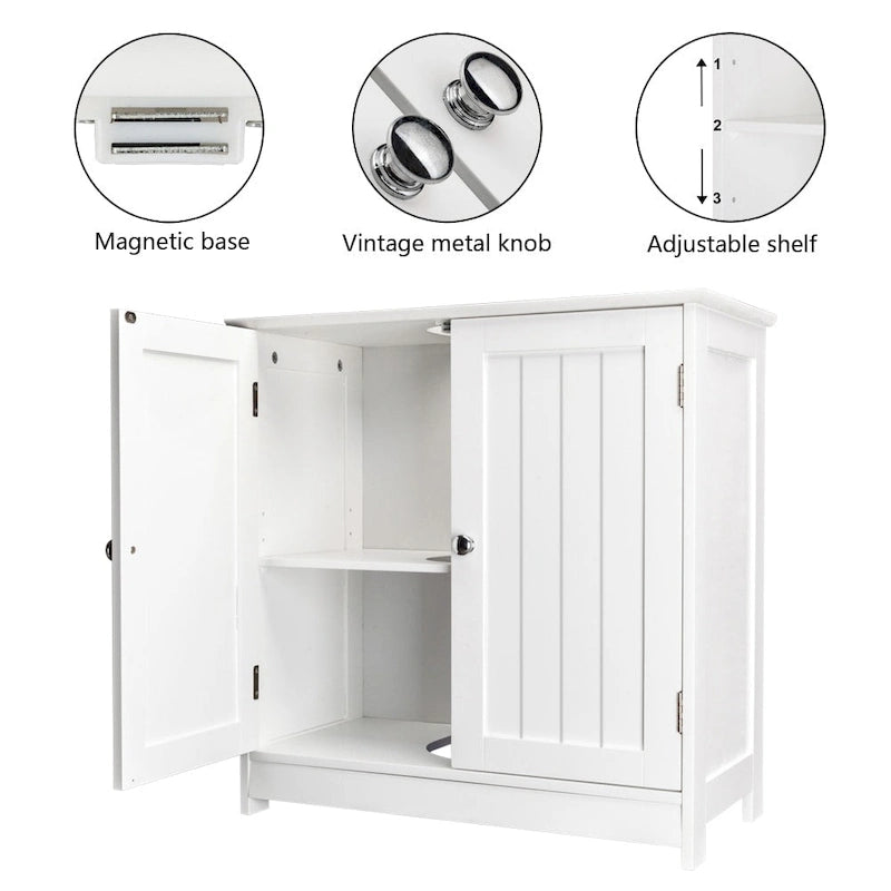 Meuble de rangement de salle de bain blanc sous évier avec portes doubles à lattes