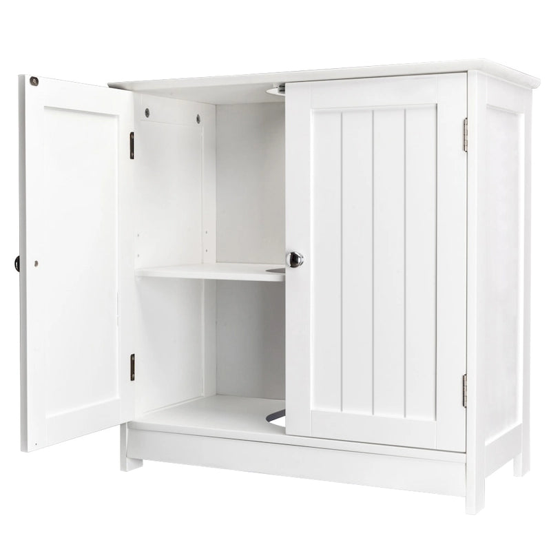 Meuble de rangement de salle de bain blanc sous évier avec portes doubles à lattes