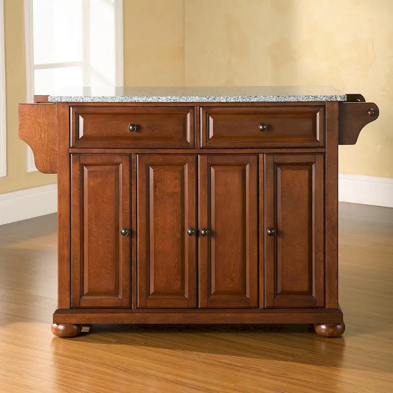 Crosley Alexandria Solid Granite Top Kitchen Island in Classic Cherry Finish - 51.5 W x 18 D x 34 H