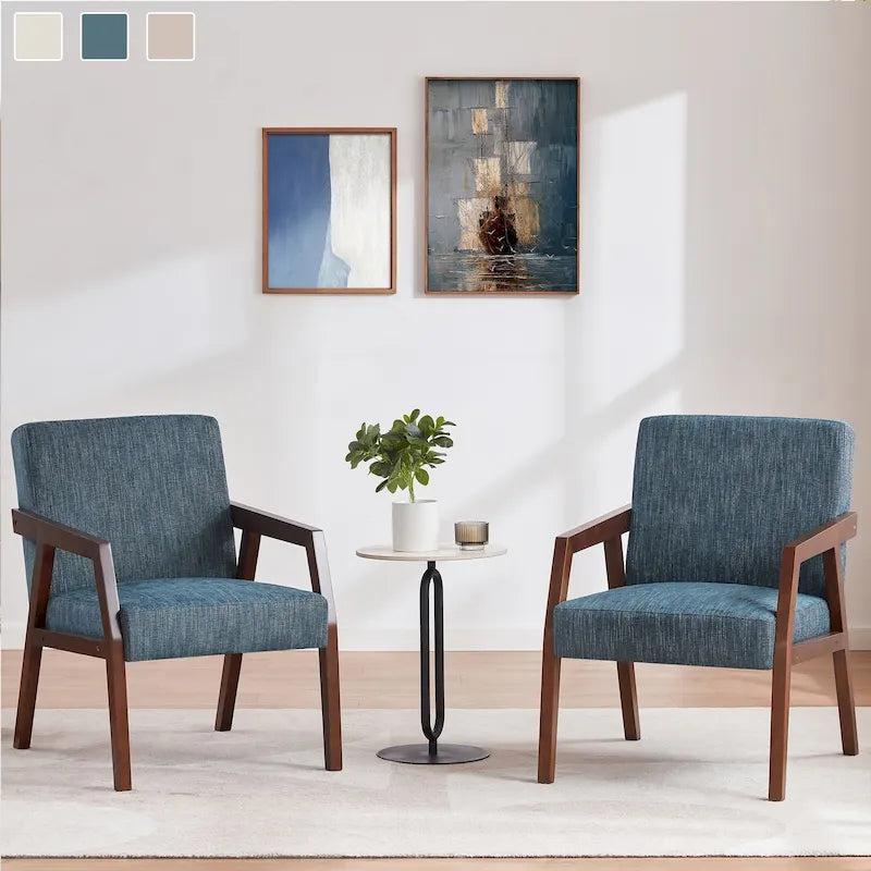 Fauteuil d'appoint rembourré avec cadre en bois massif blanc bleu marron