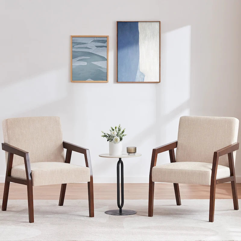 Fauteuil d'appoint rembourré avec cadre en bois massif blanc bleu marron