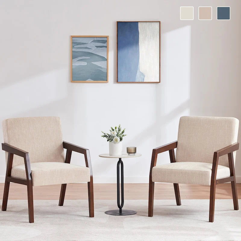 Fauteuil d'appoint rembourré avec cadre en bois massif blanc bleu marron