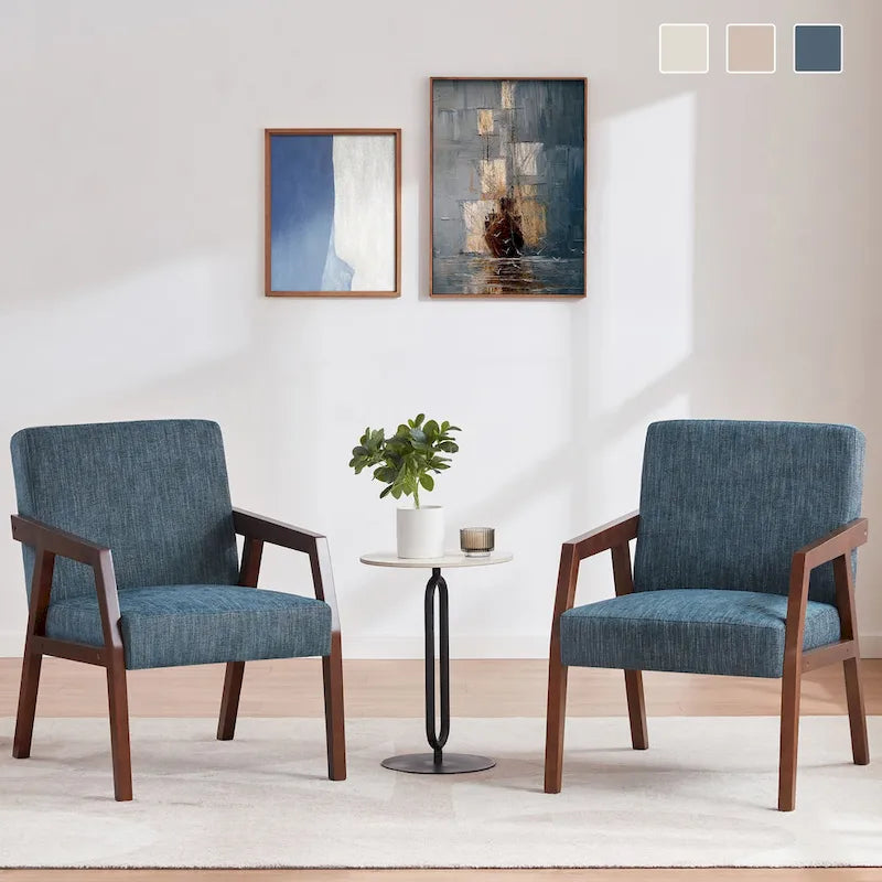 Fauteuil d'appoint rembourré avec cadre en bois massif blanc bleu marron