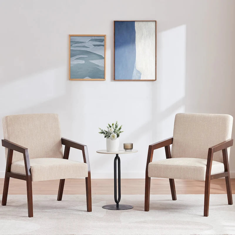 Fauteuil d'appoint rembourré avec cadre en bois massif blanc bleu marron