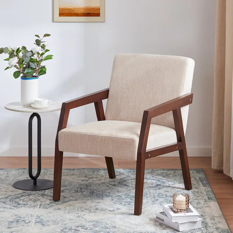 Fauteuil d'appoint rembourré avec cadre en bois massif blanc bleu marron