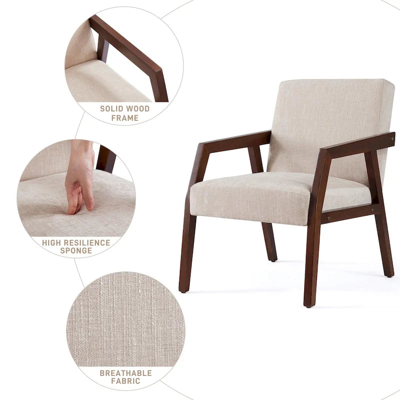 Fauteuil d'appoint rembourré avec cadre en bois massif blanc bleu marron