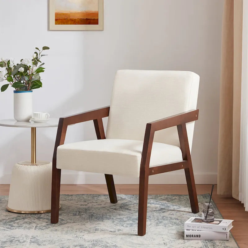 Fauteuil d'appoint rembourré avec cadre en bois massif blanc bleu marron