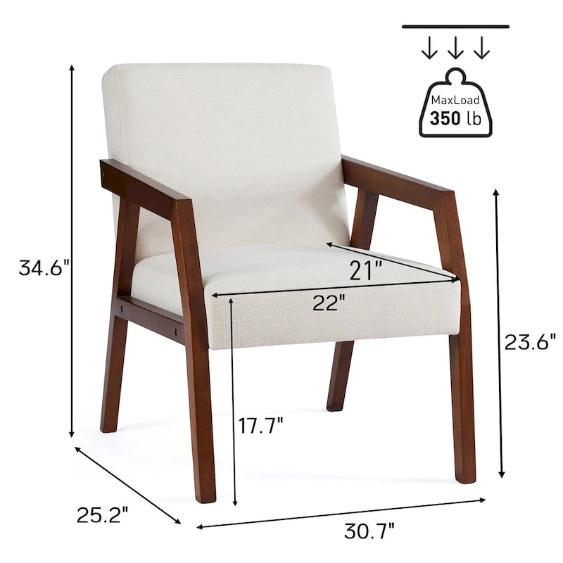 Fauteuil d'appoint rembourré avec cadre en bois massif blanc bleu marron