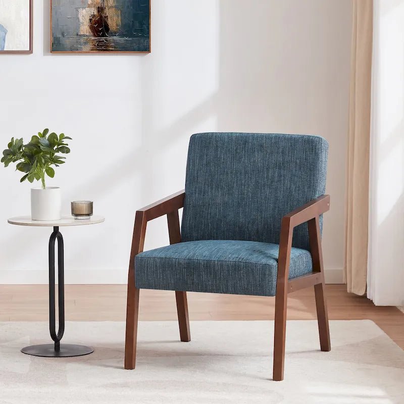 Fauteuil d'appoint rembourré avec cadre en bois massif blanc bleu marron
