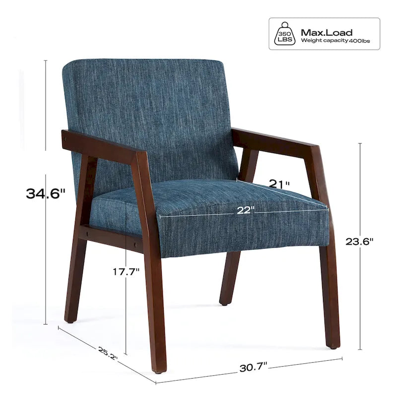 Fauteuil d'appoint rembourré avec cadre en bois massif blanc bleu marron