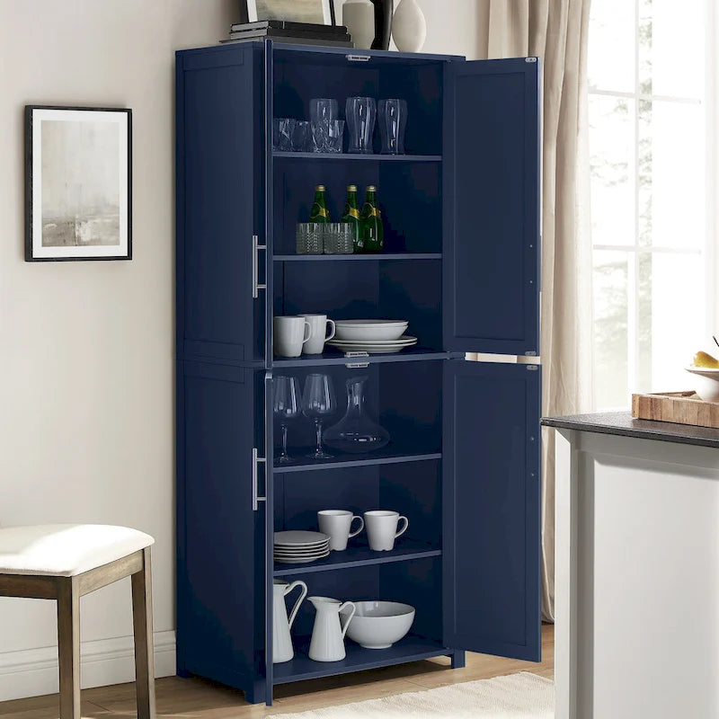 Meuble de cuisine haut de style shaker bleu marine avec étagères réglables