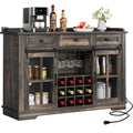Meuble buffet de ferme avec porte coulissante style grange, porte-bouteilles et prise USB