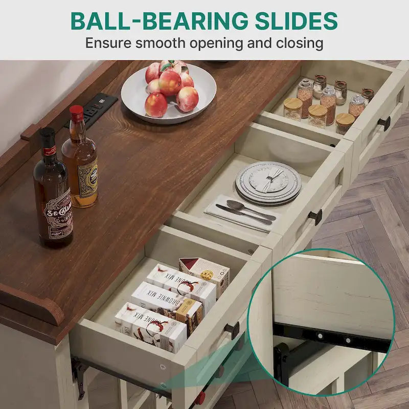 Meuble buffet de ferme avec porte coulissante style grange, porte-bouteilles et prise USB